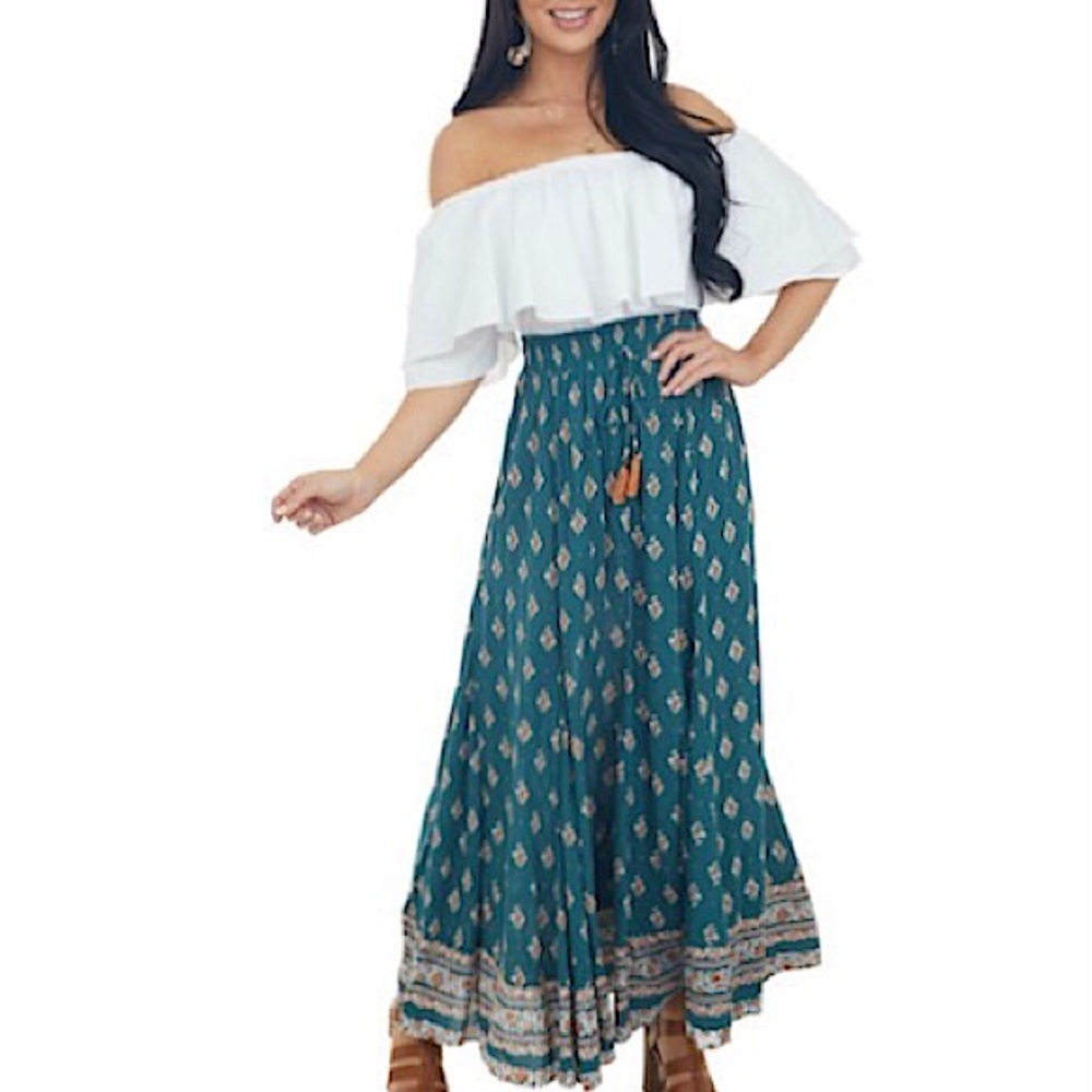 NWOT Boutique Teal Gypsy Boho Maxi Skirt 💙